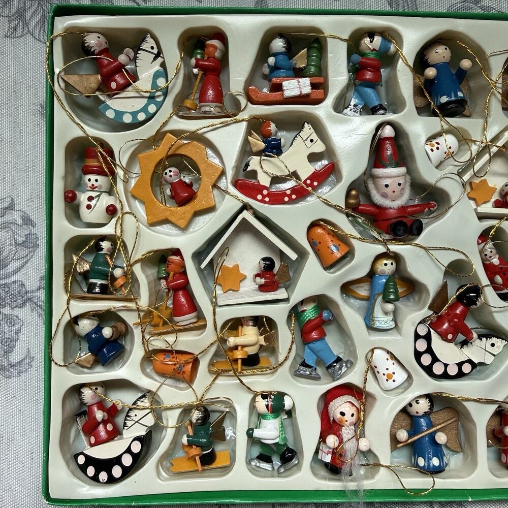 Vtg Kurt Adler Mini Wooden Holiday Ornament Set of 48 Christmas Decor Tiny - Picture 2 of 7